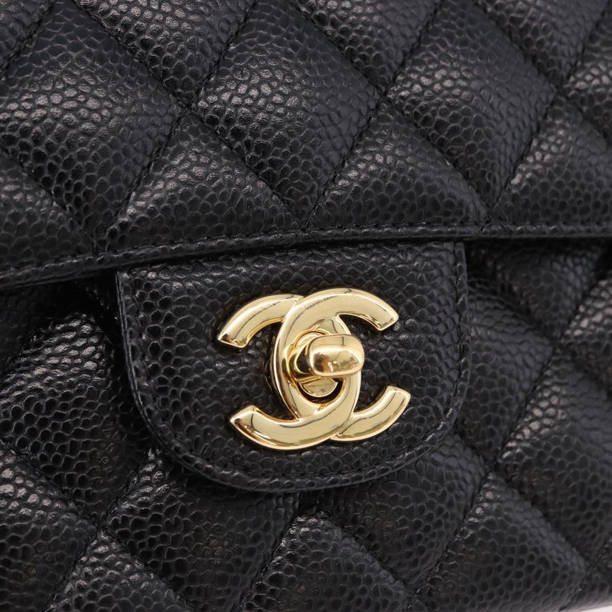 CHANEL Chain Matelasse 25 Shoulder Bag Caviar Skin Black Gold CC Auth yk20614SM