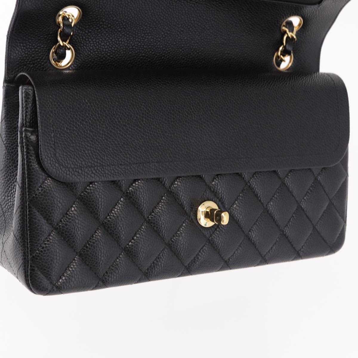 CHANEL Chain Matelasse 25 Shoulder Bag Caviar Skin Black Gold CC Auth yk20614SM