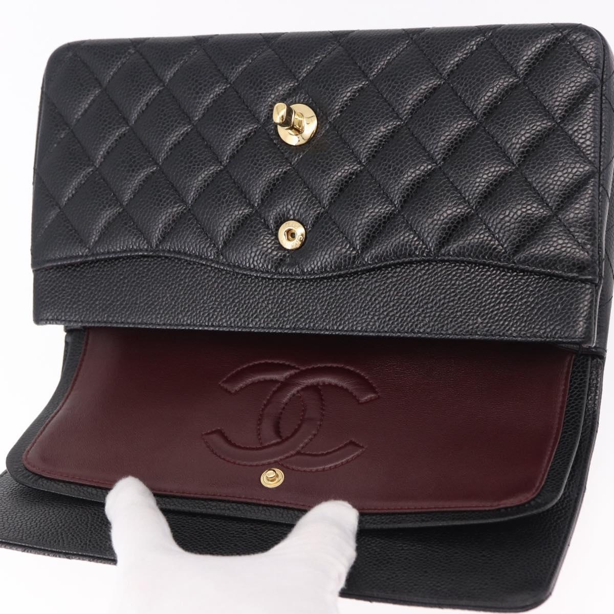 CHANEL Chain Matelasse 25 Shoulder Bag Caviar Skin Black Gold CC Auth yk20614SM