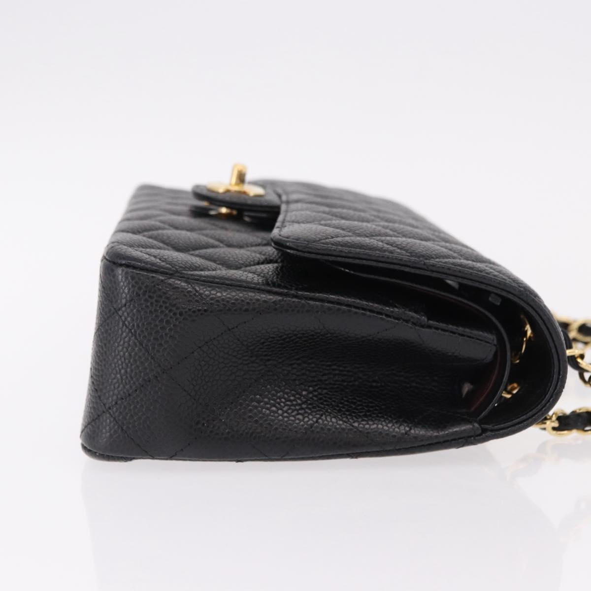 CHANEL Chain Matelasse 25 Shoulder Bag Caviar Skin Black Gold CC Auth yk20614SM