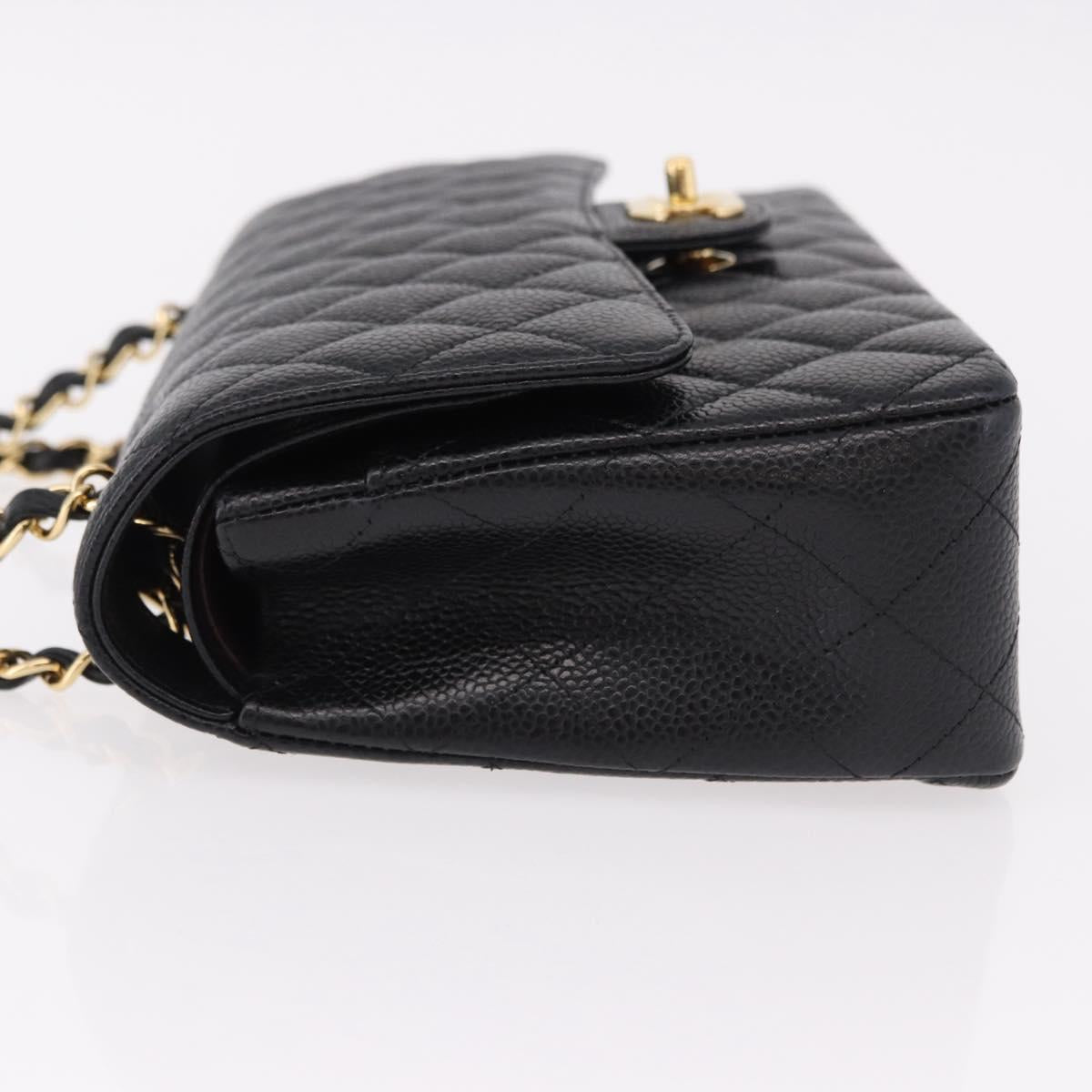CHANEL Chain Matelasse 25 Shoulder Bag Caviar Skin Black Gold CC Auth yk20614SM