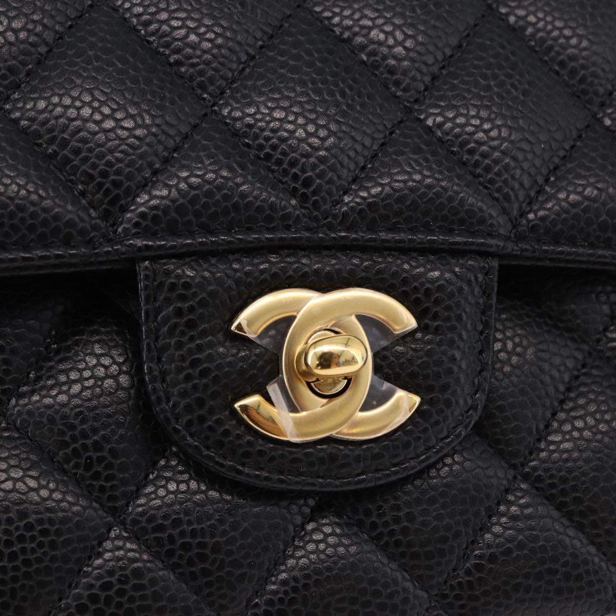 CHANEL Chain Matelasse 25 Shoulder Bag Caviar Skin Black Gold CC Auth yk20615SM