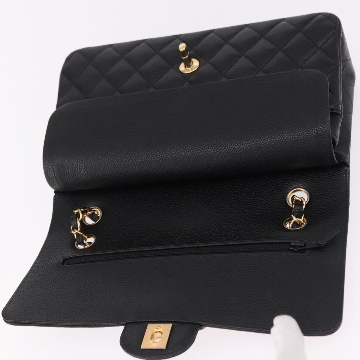 CHANEL Chain Matelasse 25 Shoulder Bag Caviar Skin Black Gold CC Auth yk20615SM