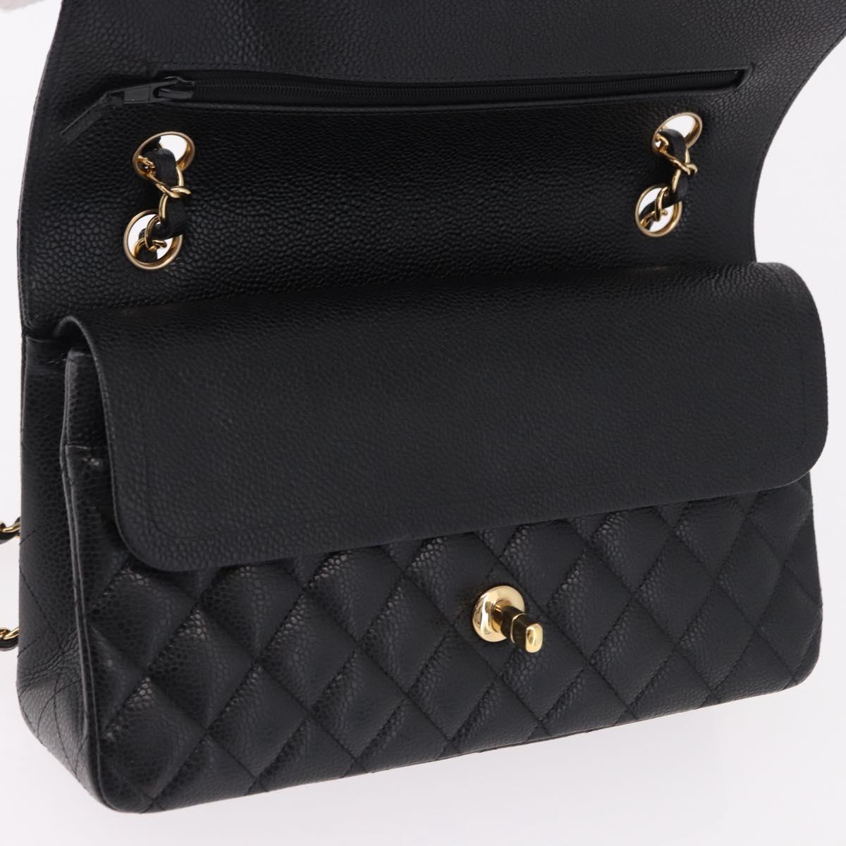CHANEL Chain Matelasse 25 Shoulder Bag Caviar Skin Black Gold CC Auth yk20615SM