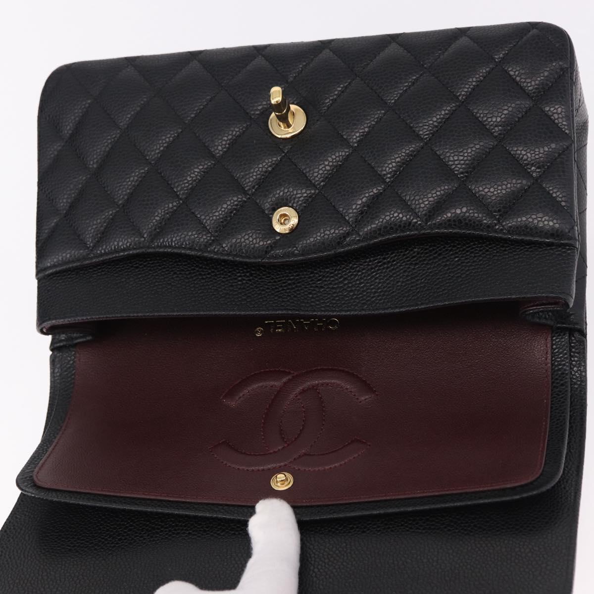 CHANEL Chain Matelasse 25 Shoulder Bag Caviar Skin Black Gold CC Auth yk20615SM