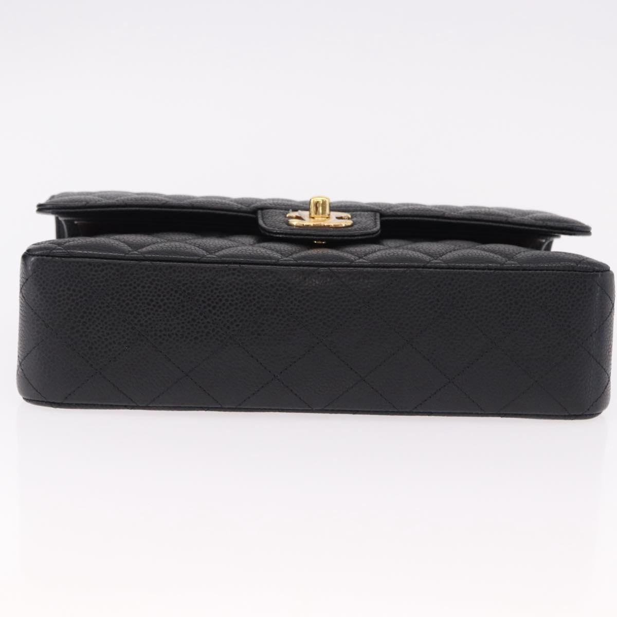 CHANEL Chain Matelasse 25 Shoulder Bag Caviar Skin Black Gold CC Auth yk20615SM