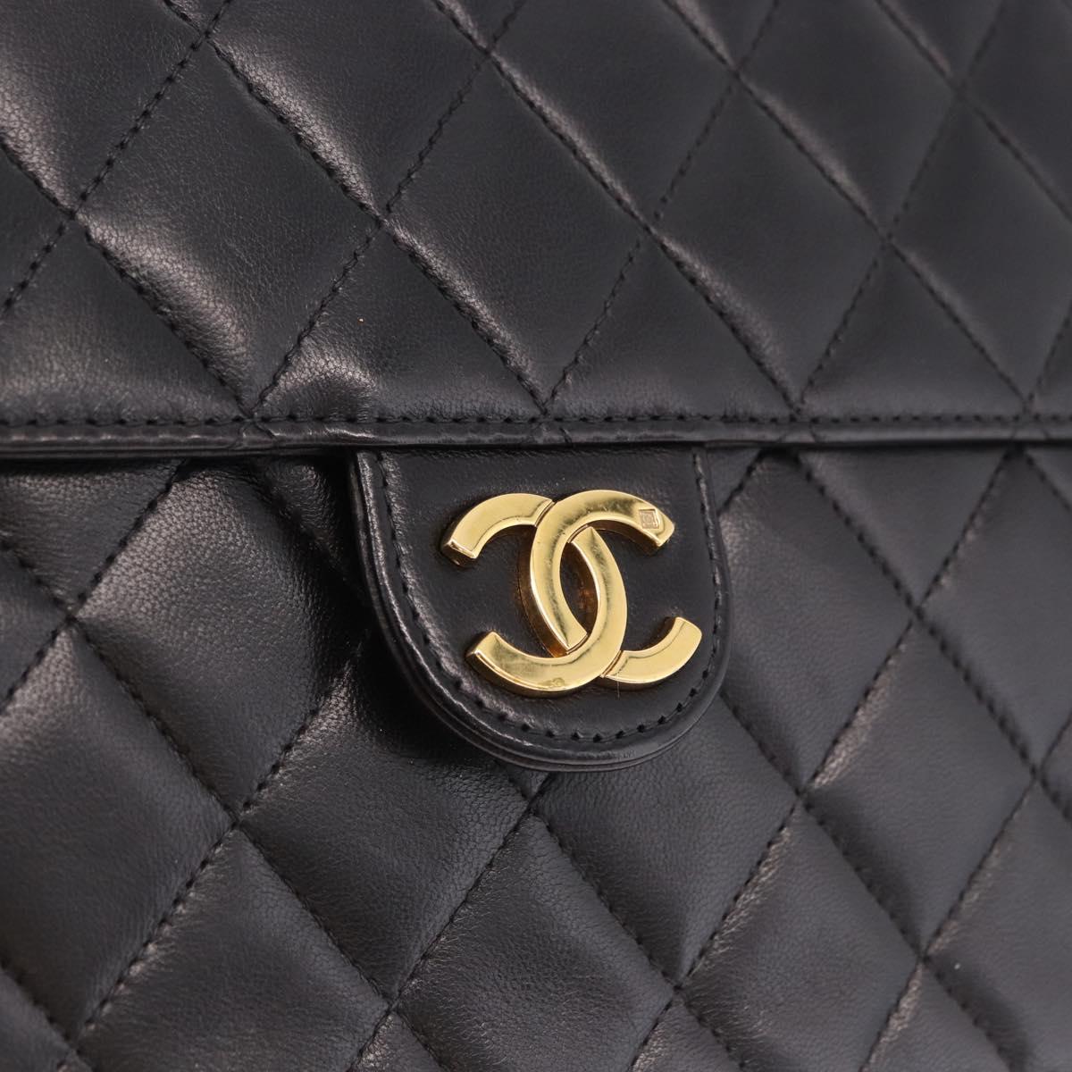 CHANEL Matelasse Chain Shoulder Bag Lamb Skin Black Gold CC Auth yk20616SAM