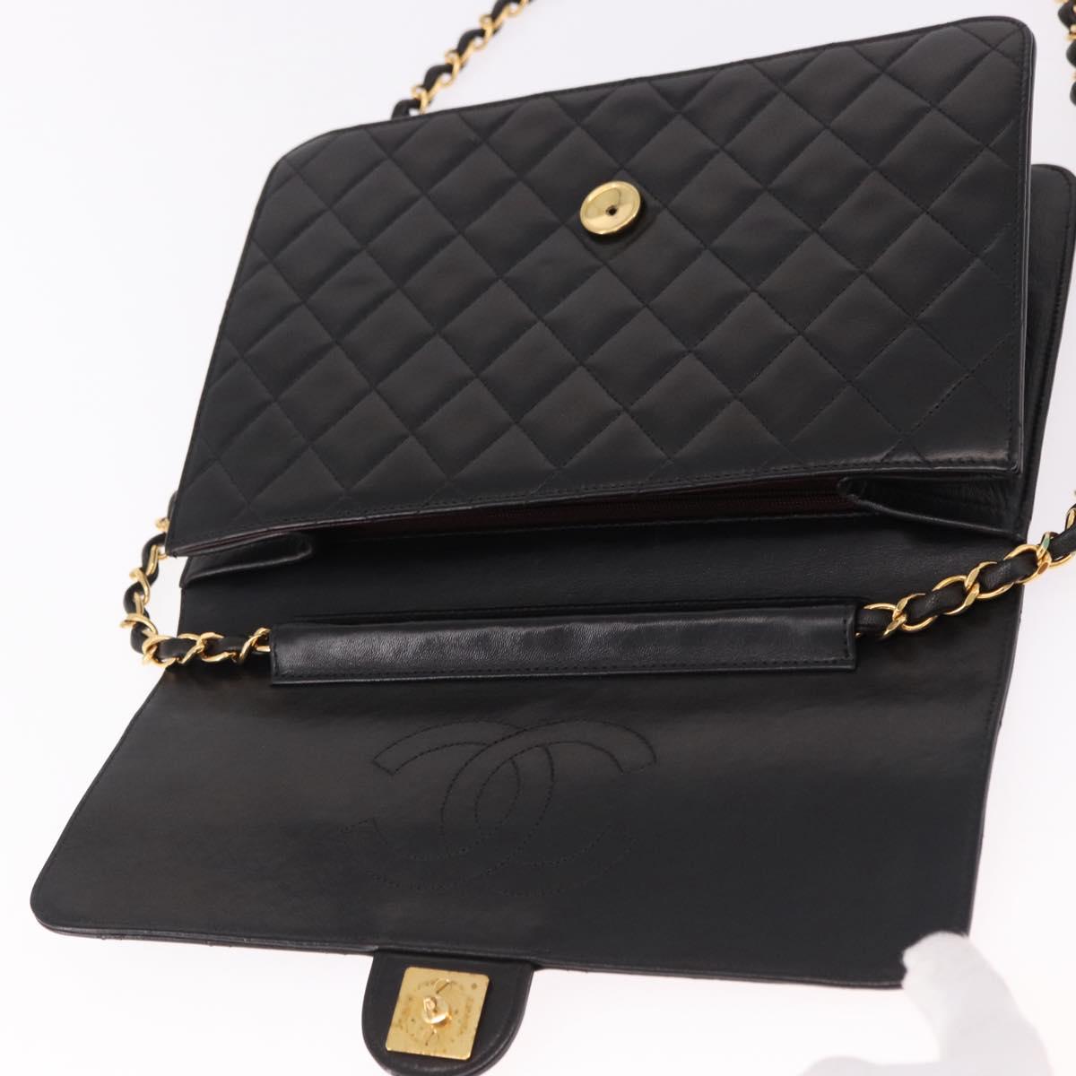 CHANEL Matelasse Chain Shoulder Bag Lamb Skin Black Gold CC Auth yk20616SAM