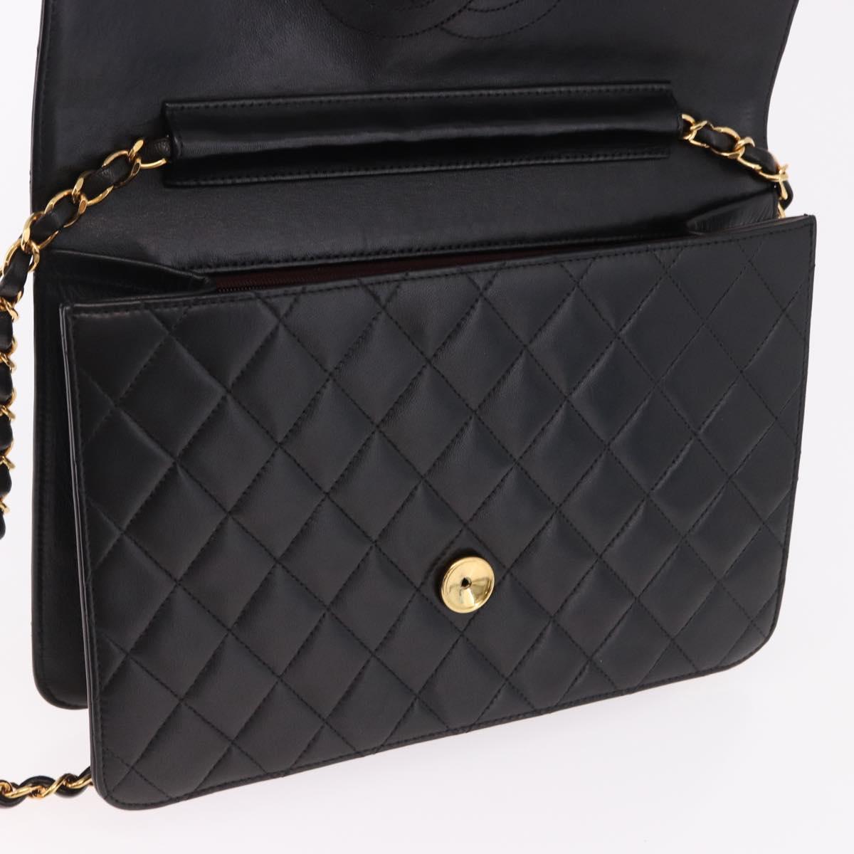 CHANEL Matelasse Chain Shoulder Bag Lamb Skin Black Gold CC Auth yk20616SAM