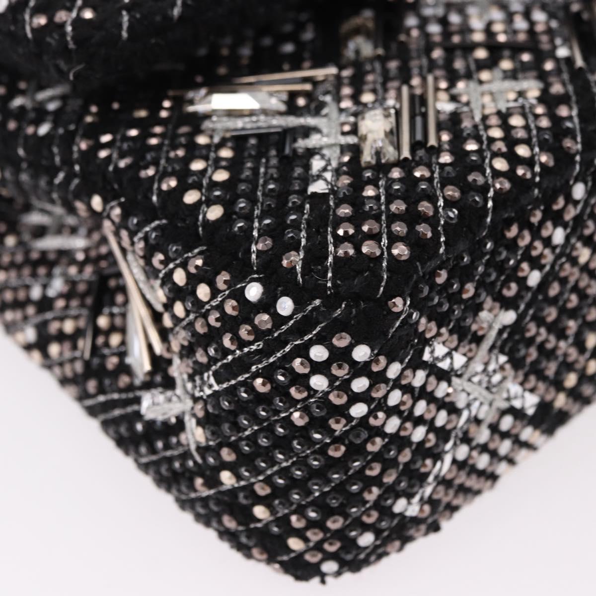 CHANEL beads Chain Matelasse 25 Bag Tweed Black Silver CC Auth yk20617SM