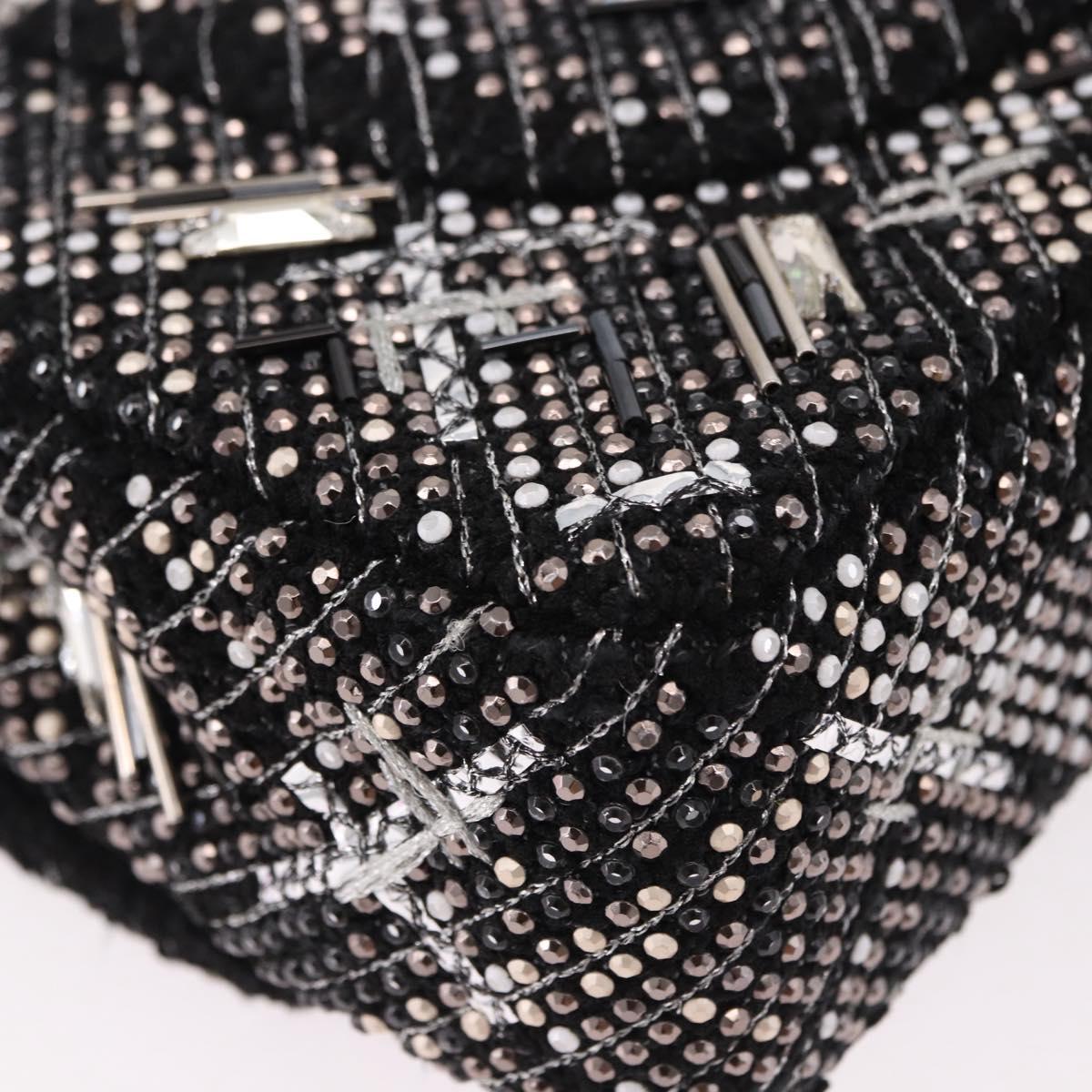 CHANEL beads Chain Matelasse 25 Bag Tweed Black Silver CC Auth yk20617SM
