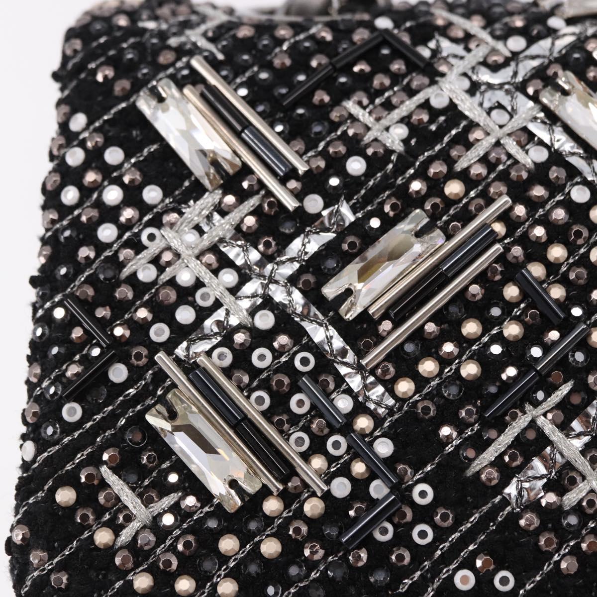 CHANEL beads Chain Matelasse 25 Bag Tweed Black Silver CC Auth yk20617SM