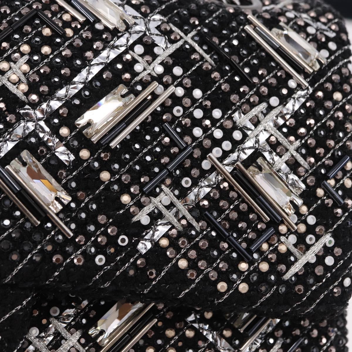 CHANEL beads Chain Matelasse 25 Bag Tweed Black Silver CC Auth yk20617SM