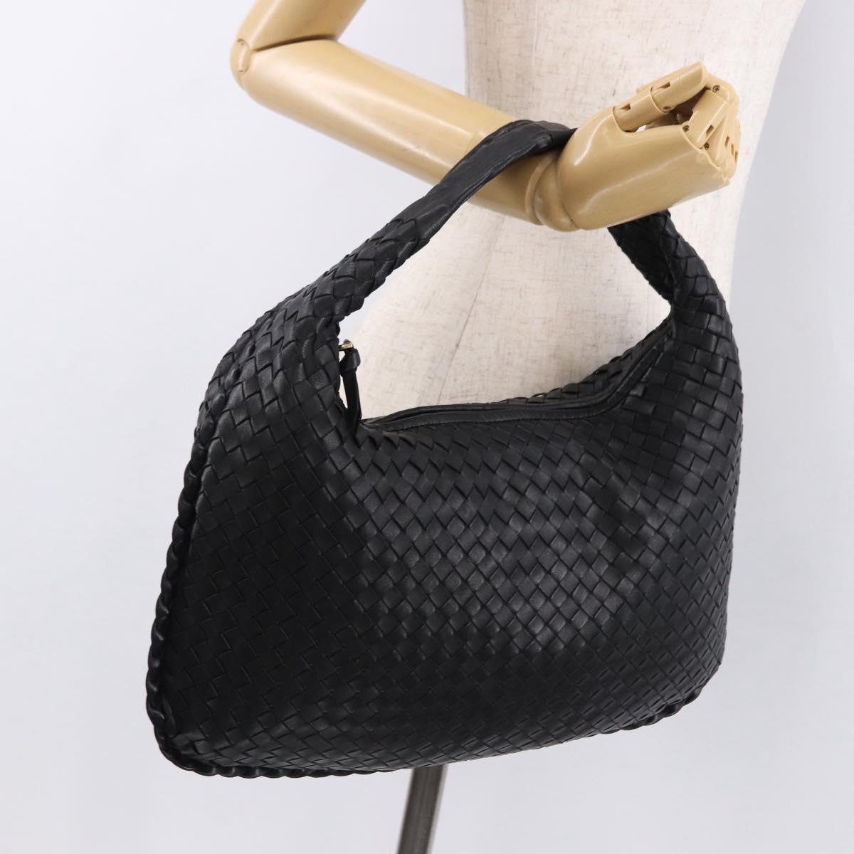 BOTTEGA VENETA INTRECCIATO Bag Leather Black Gold 115653 Auth yk20620SAV