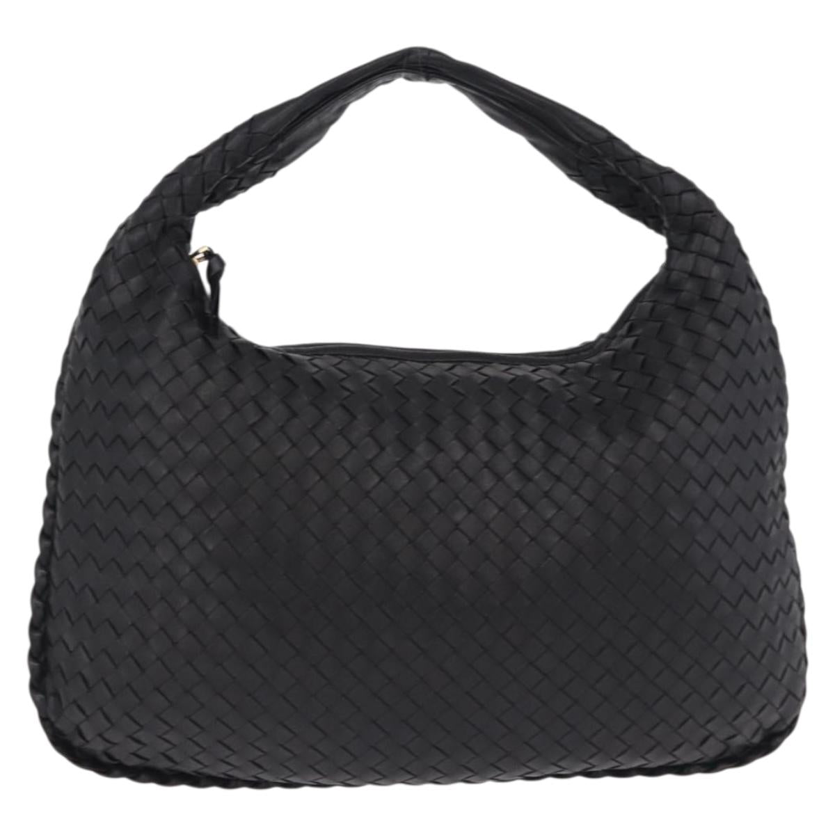 BOTTEGA VENETA INTRECCIATO Bag Leather Black Gold 115653 Auth yk20620SAV