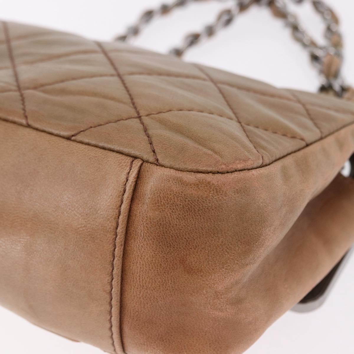 CHANEL Matelasse Chain Hand Bag Lamb Skin Brown Silver CC Auth yk20623A