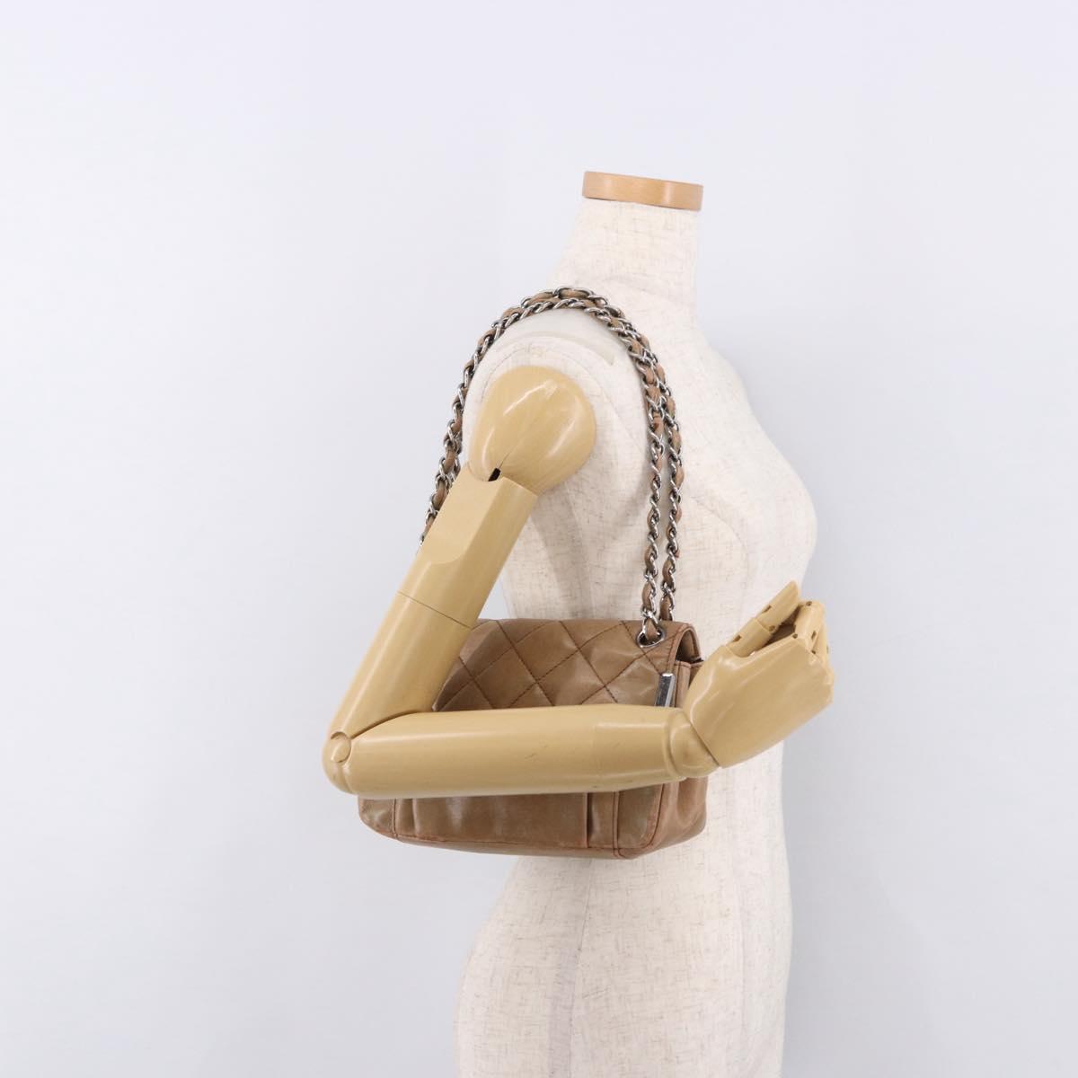 CHANEL Matelasse Chain Hand Bag Lamb Skin Brown Silver CC Auth yk20623A