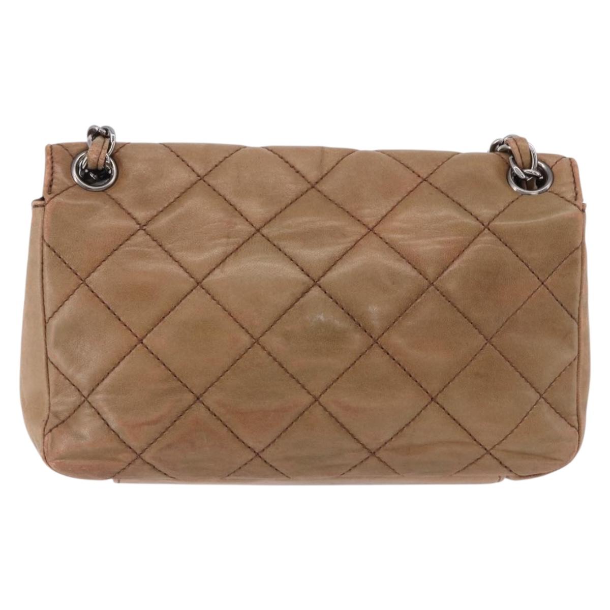 CHANEL Matelasse Chain Hand Bag Lamb Skin Brown Silver CC Auth yk20623A