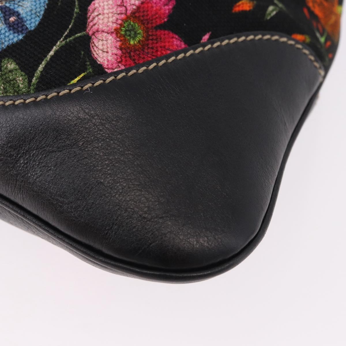 GUCCI Jackie Flora Shoulder Bag Canvas Black Gold 153029 Auth yk20625SAV