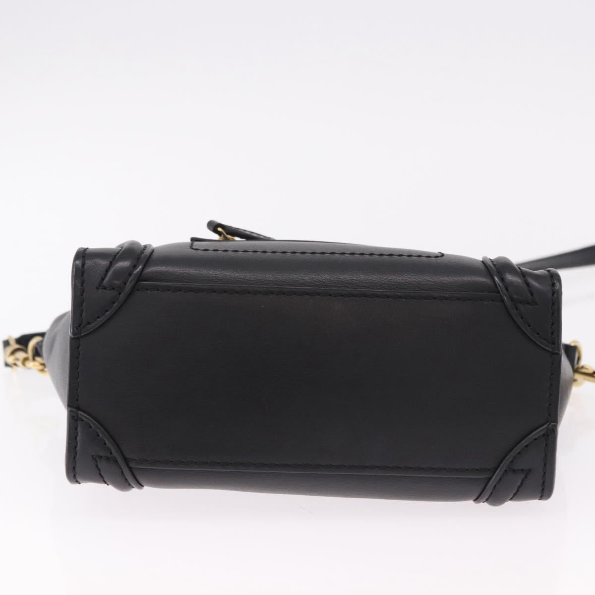 CELINE Luggage Nano Shopper Hand Bag Leather 2way Black Gold Auth yk20626SAM