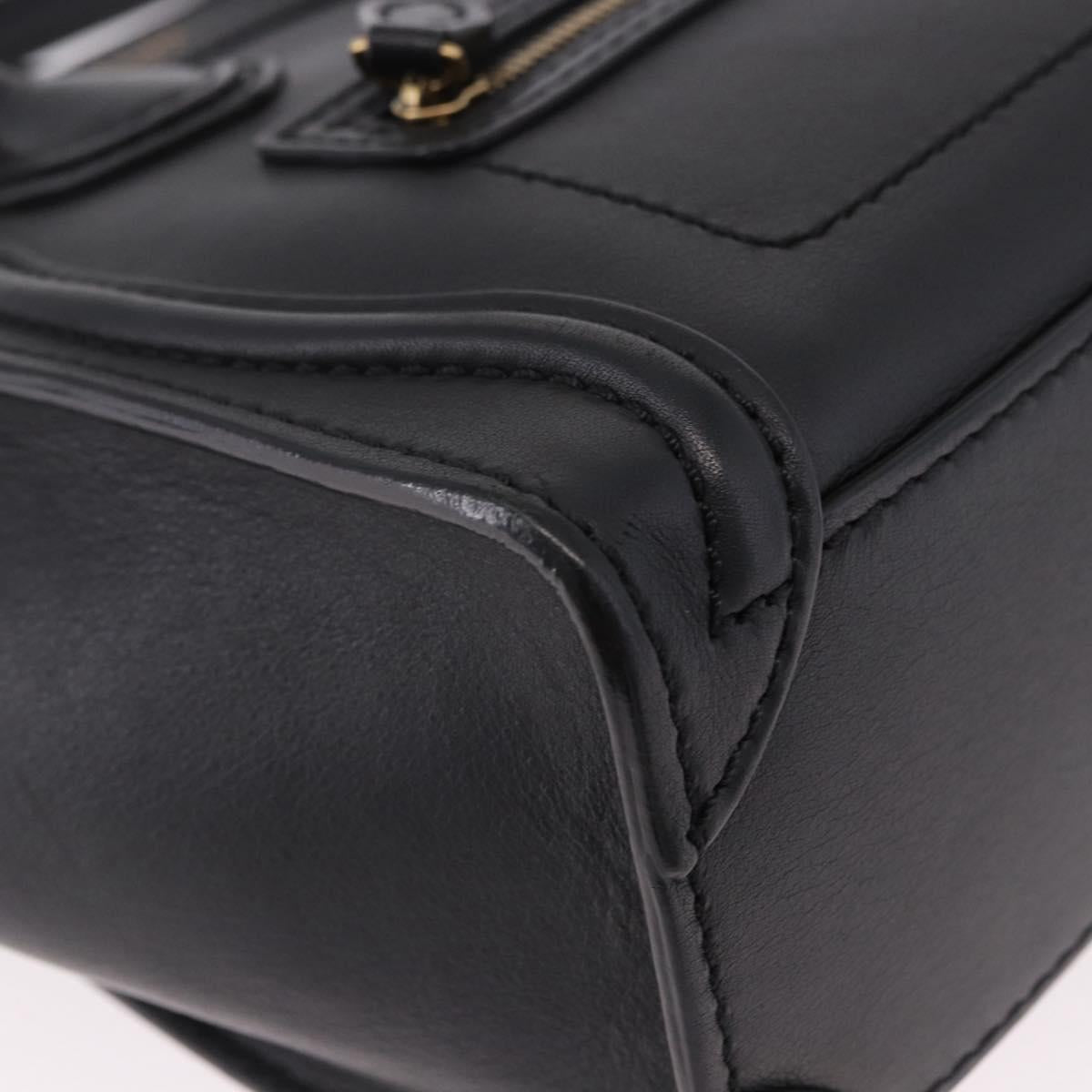 CELINE Luggage Nano Shopper Hand Bag Leather 2way Black Gold Auth yk20626SAM