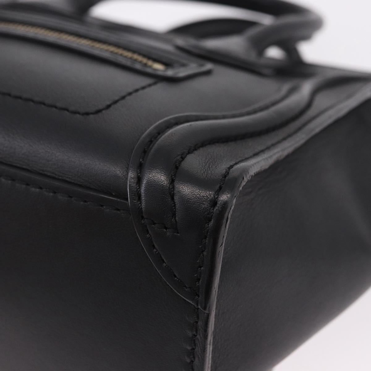 CELINE Luggage Nano Shopper Hand Bag Leather 2way Black Gold Auth yk20626SAM