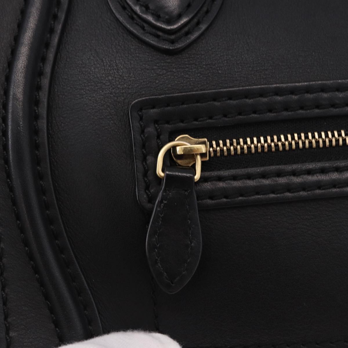 CELINE Luggage Nano Shopper Hand Bag Leather 2way Black Gold Auth yk20626SAM