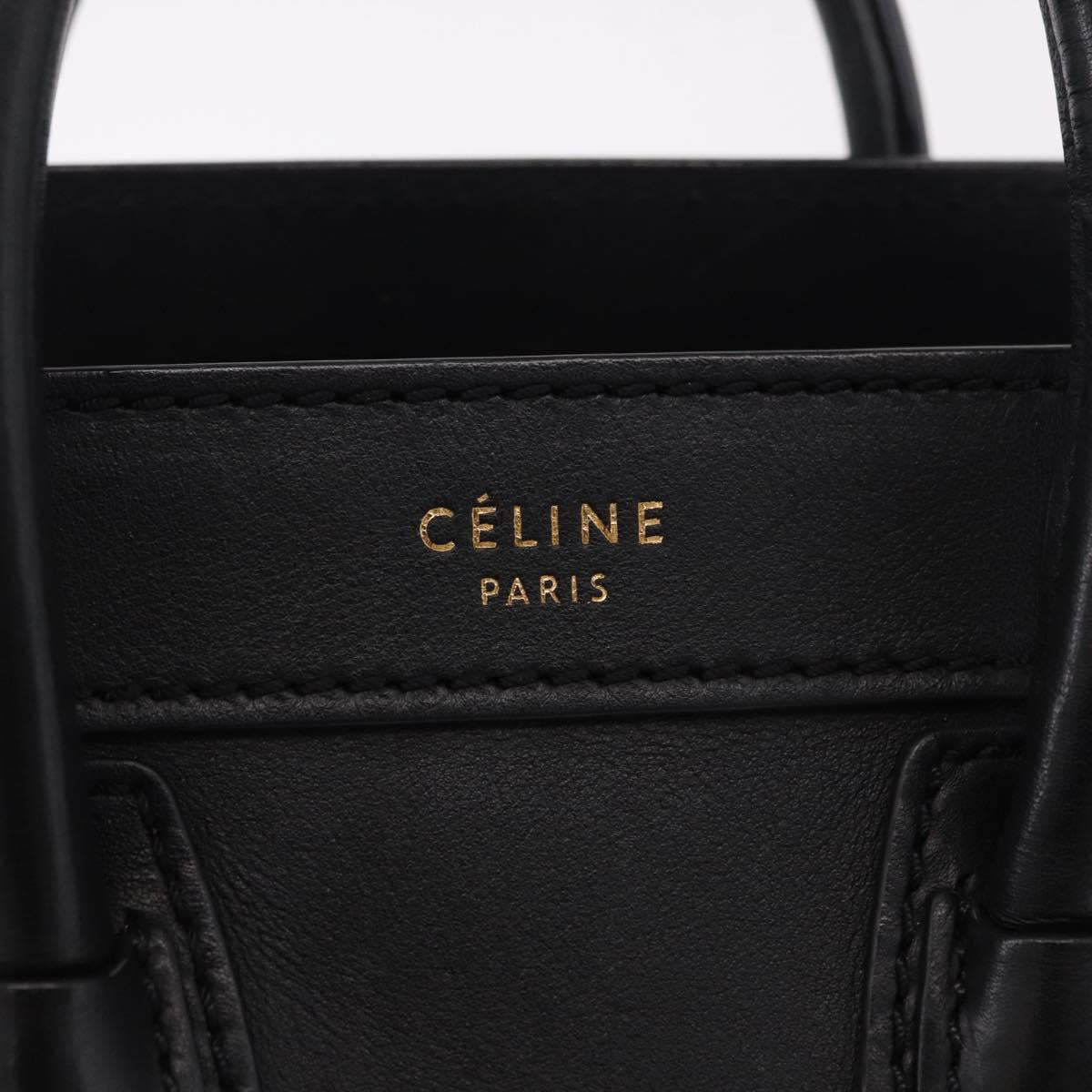 CELINE Luggage Nano Shopper Hand Bag Leather 2way Black Gold Auth yk20626SAM