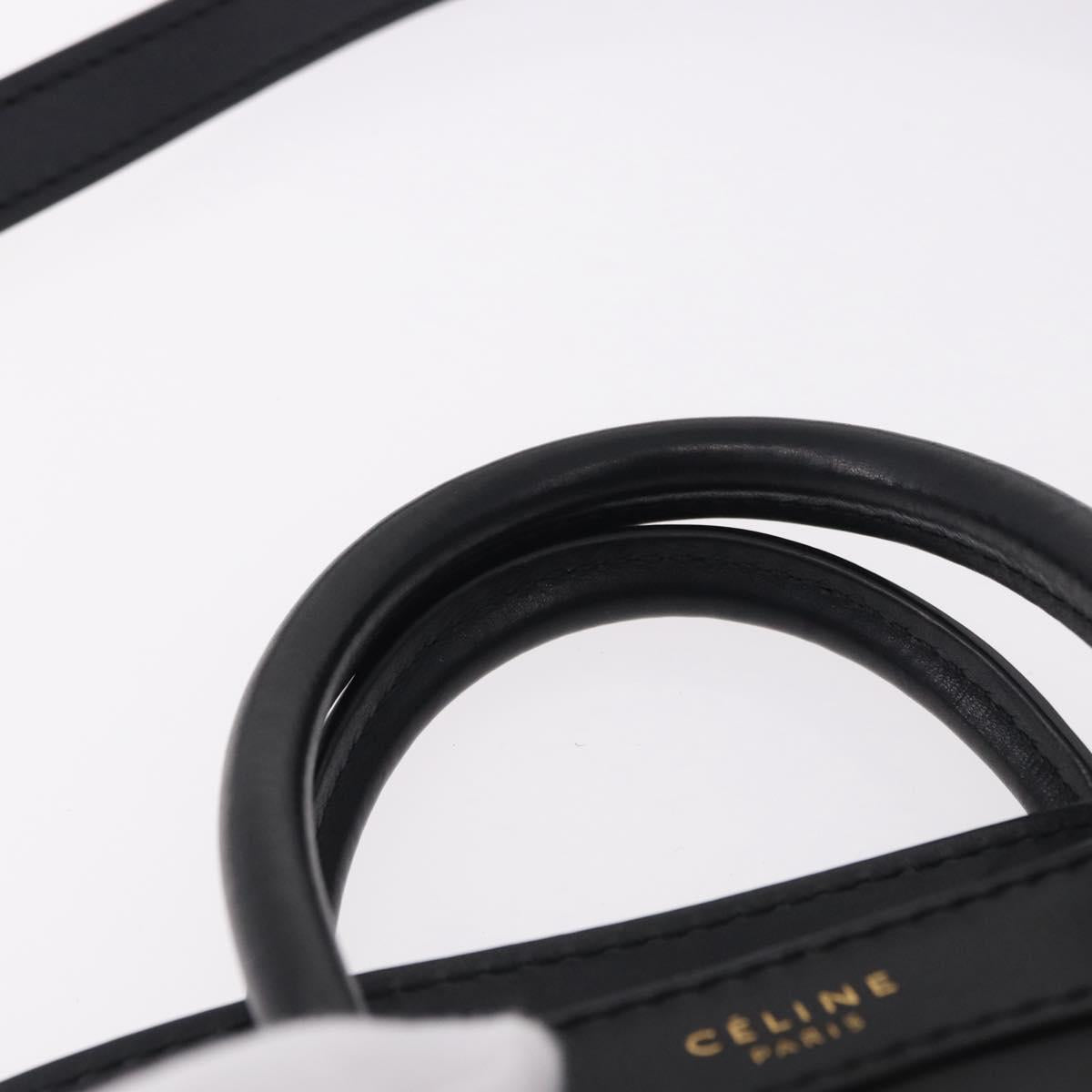 CELINE Luggage Nano Shopper Hand Bag Leather 2way Black Gold Auth yk20626SAM