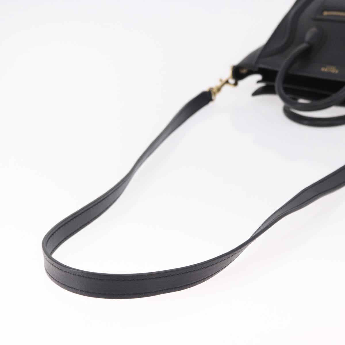 CELINE Luggage Nano Shopper Hand Bag Leather 2way Black Gold Auth yk20626SAM