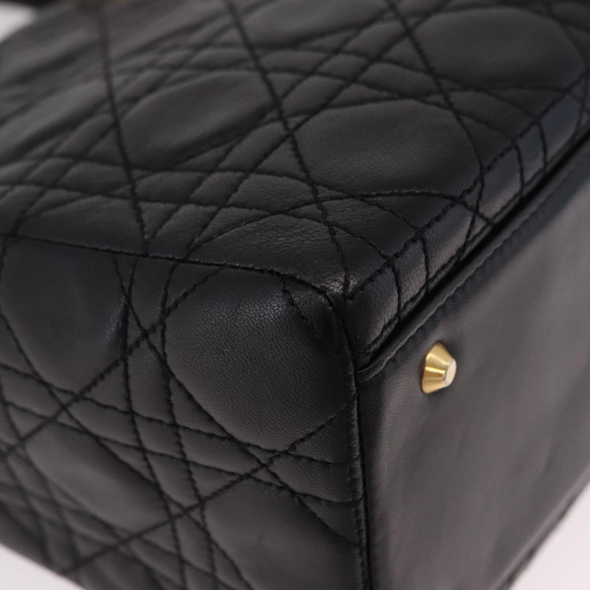 Christian Dior Canage Hand Bag Lamb Skin Black Gold Auth yk20628SAM