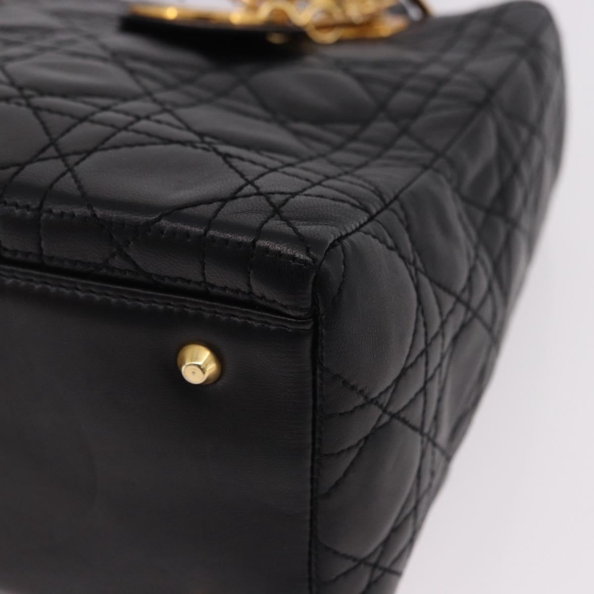 Christian Dior Canage Hand Bag Lamb Skin Black Gold Auth yk20628SAM