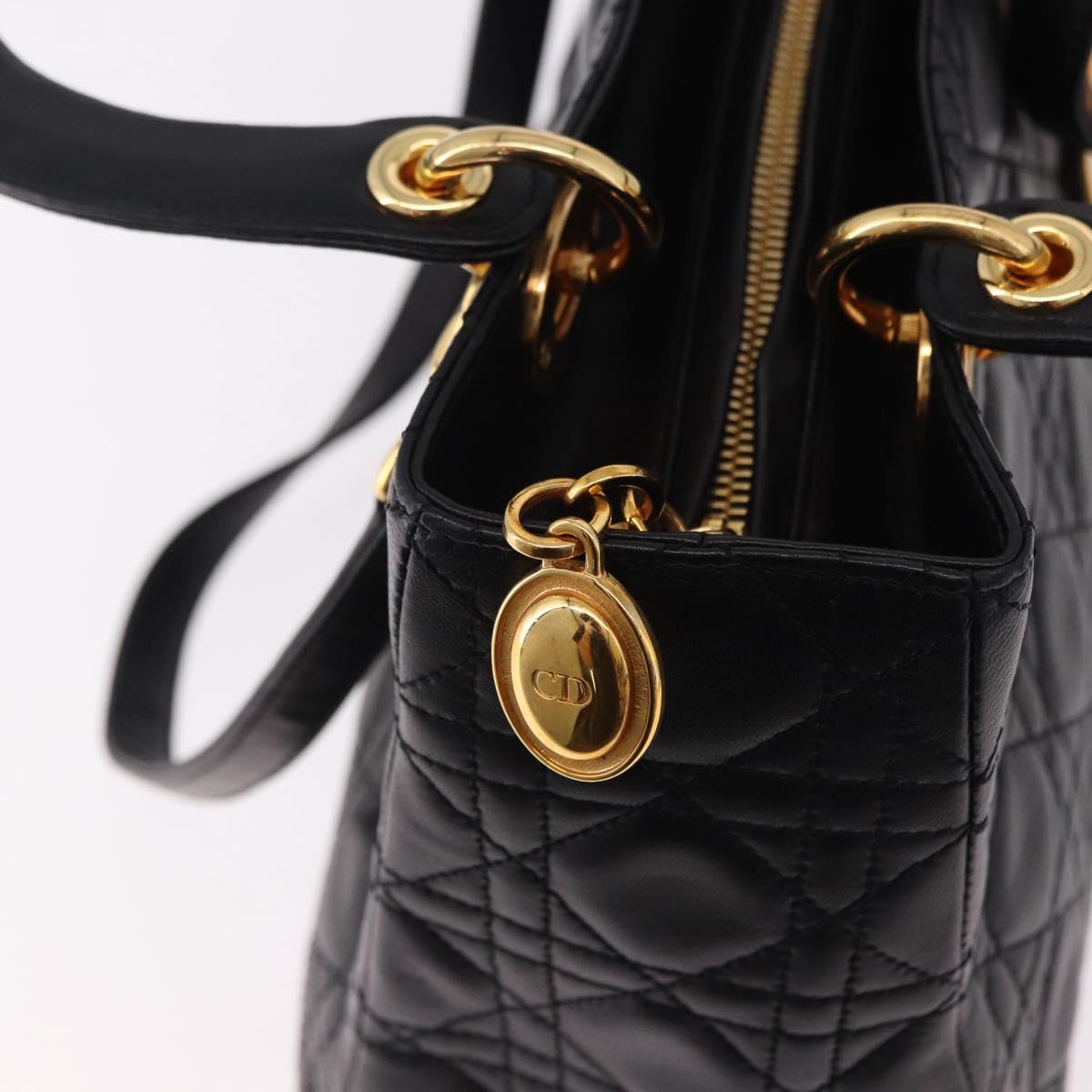 Christian Dior Canage Hand Bag Lamb Skin Black Gold Auth yk20628SAM