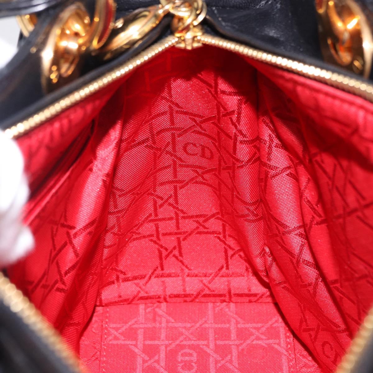 Christian Dior Canage Hand Bag Lamb Skin Black Gold Auth yk20628SAM