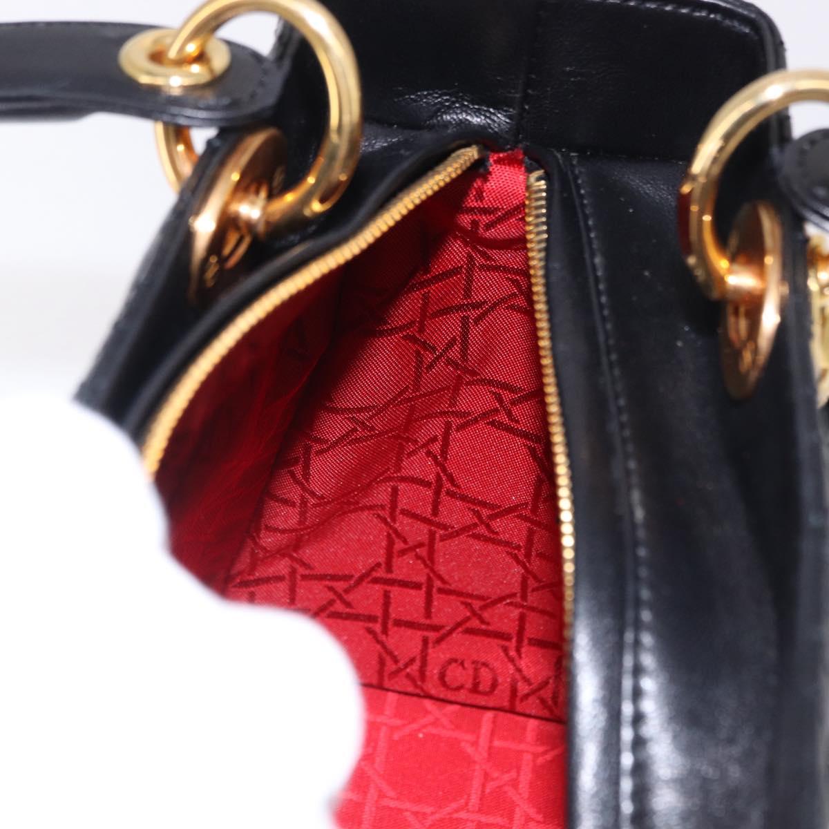 Christian Dior Canage Hand Bag Lamb Skin Black Gold Auth yk20628SAM