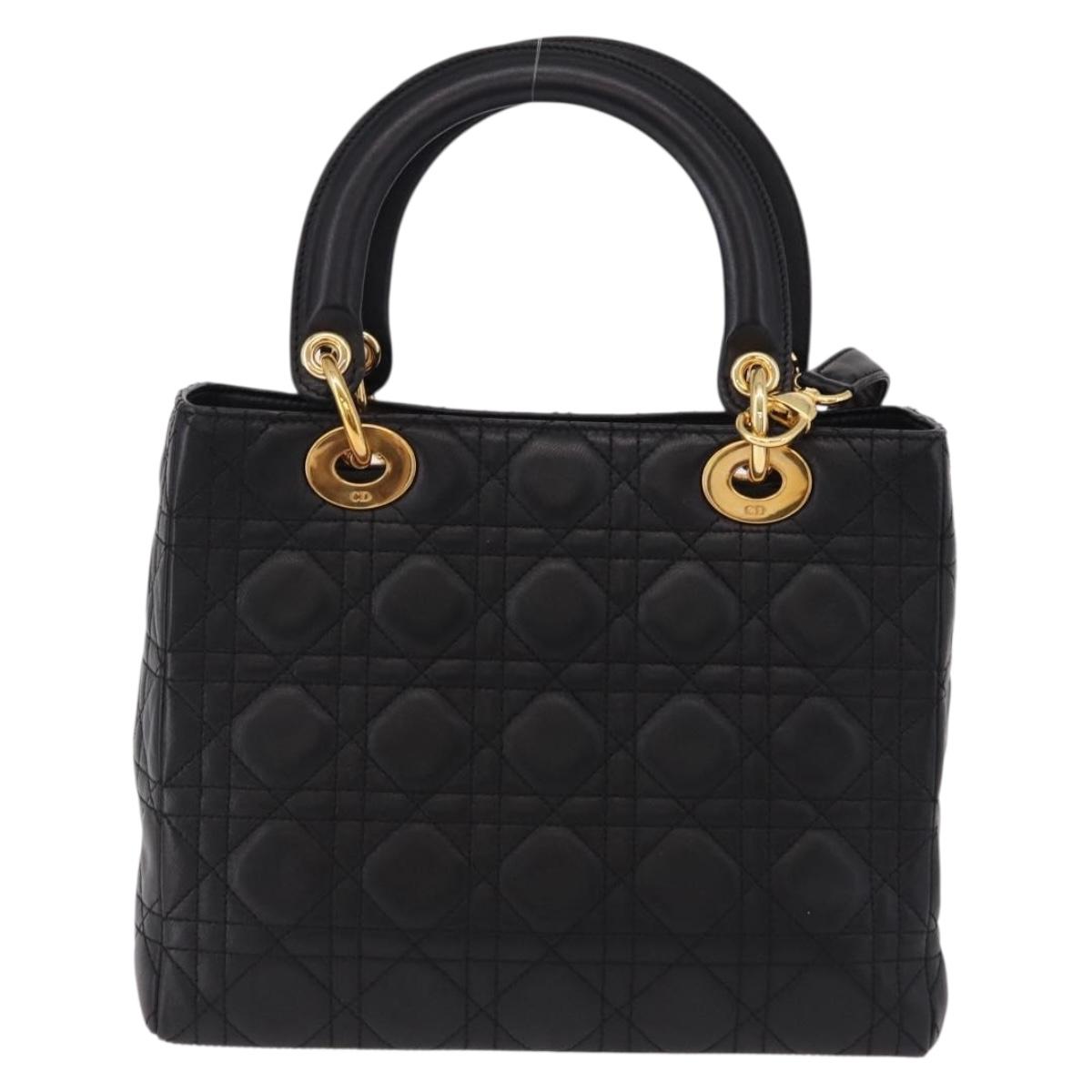 Christian Dior Canage Hand Bag Lamb Skin Black Gold Auth yk20628SAM