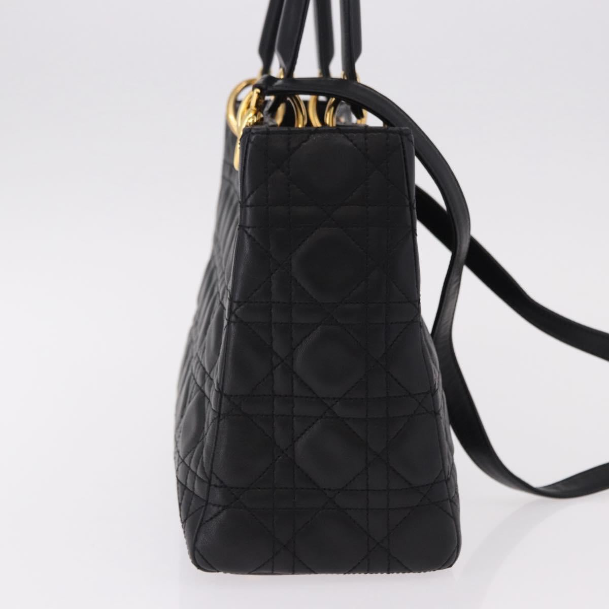 Christian Dior Canage Hand Bag Lamb Skin Black Gold Auth yk20628SAM