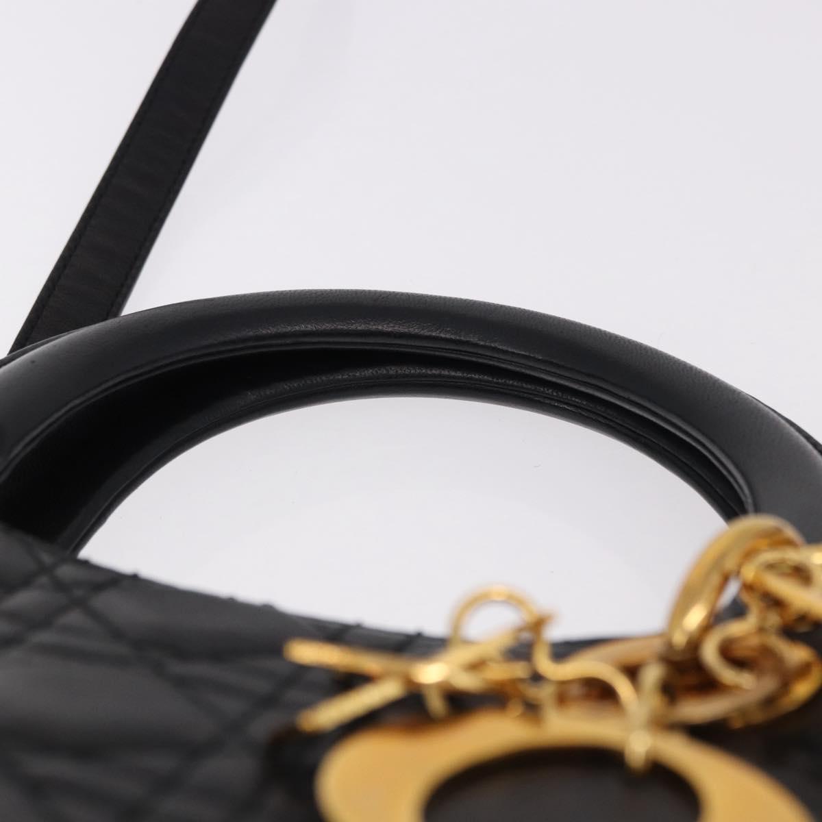 Christian Dior Canage Hand Bag Lamb Skin Black Gold Auth yk20628SAM
