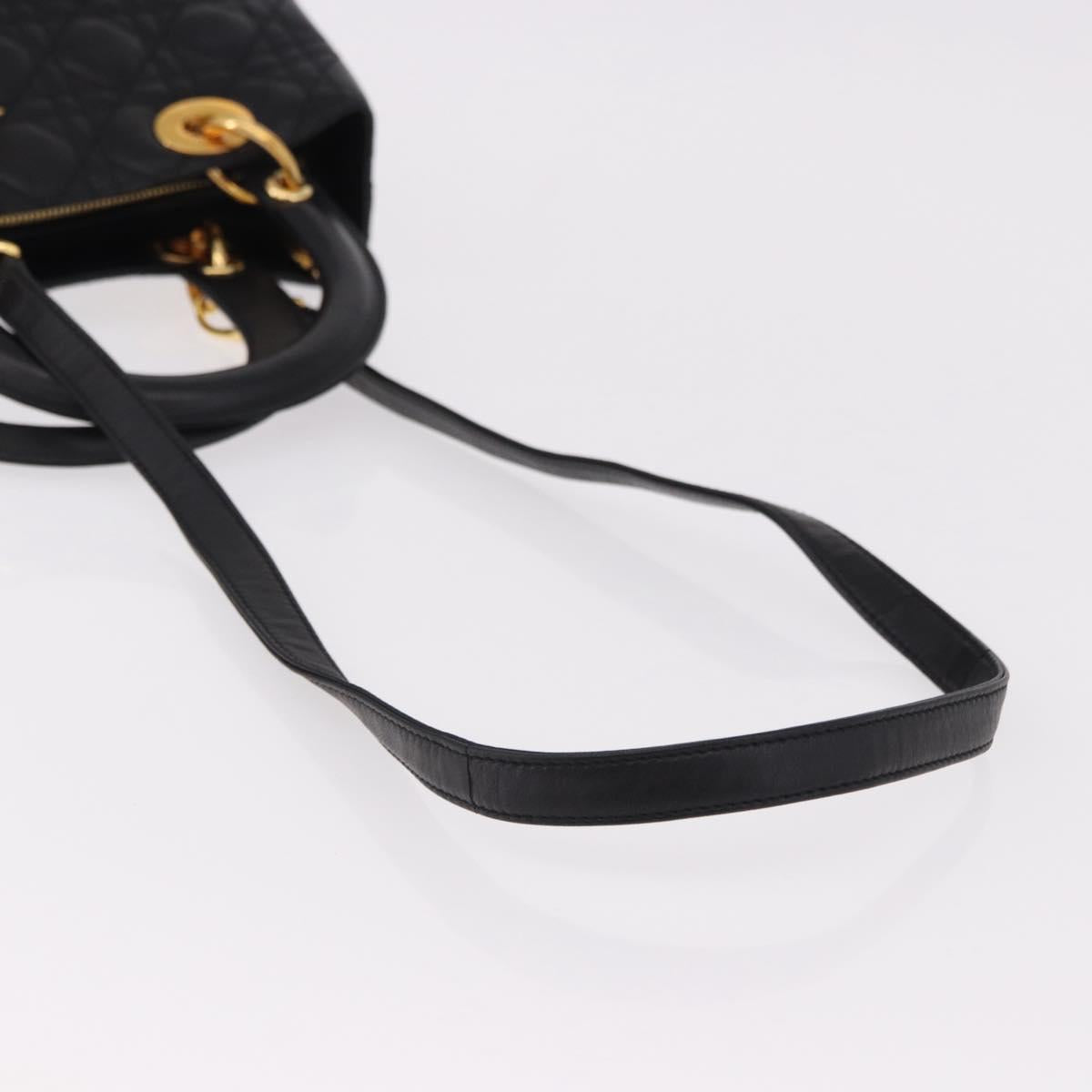 Christian Dior Canage Hand Bag Lamb Skin Black Gold Auth yk20628SAM