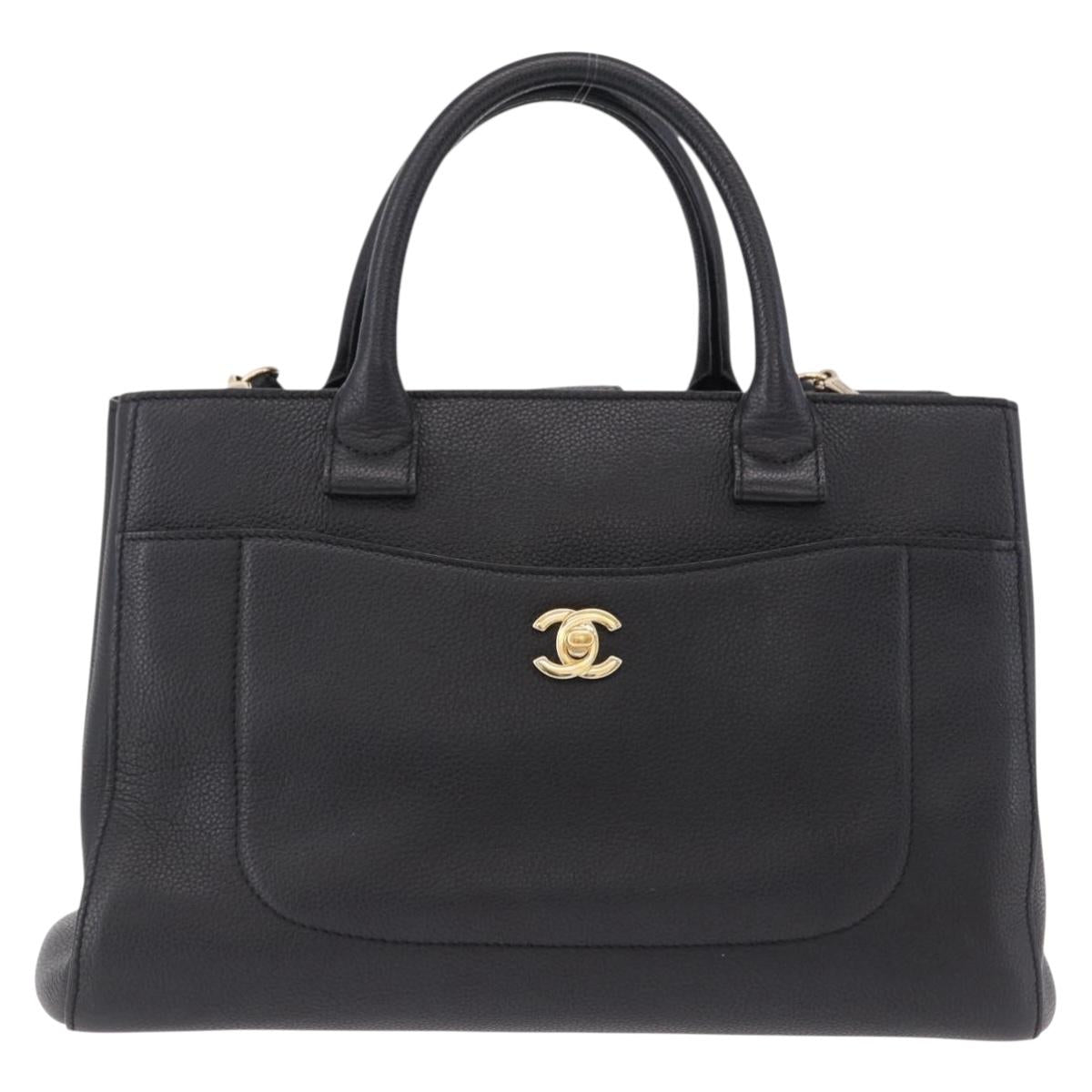 CHANEL Neo Executive Tote Bag Caviar Skin 2way Black Gold CC Auth yk20629SAM
