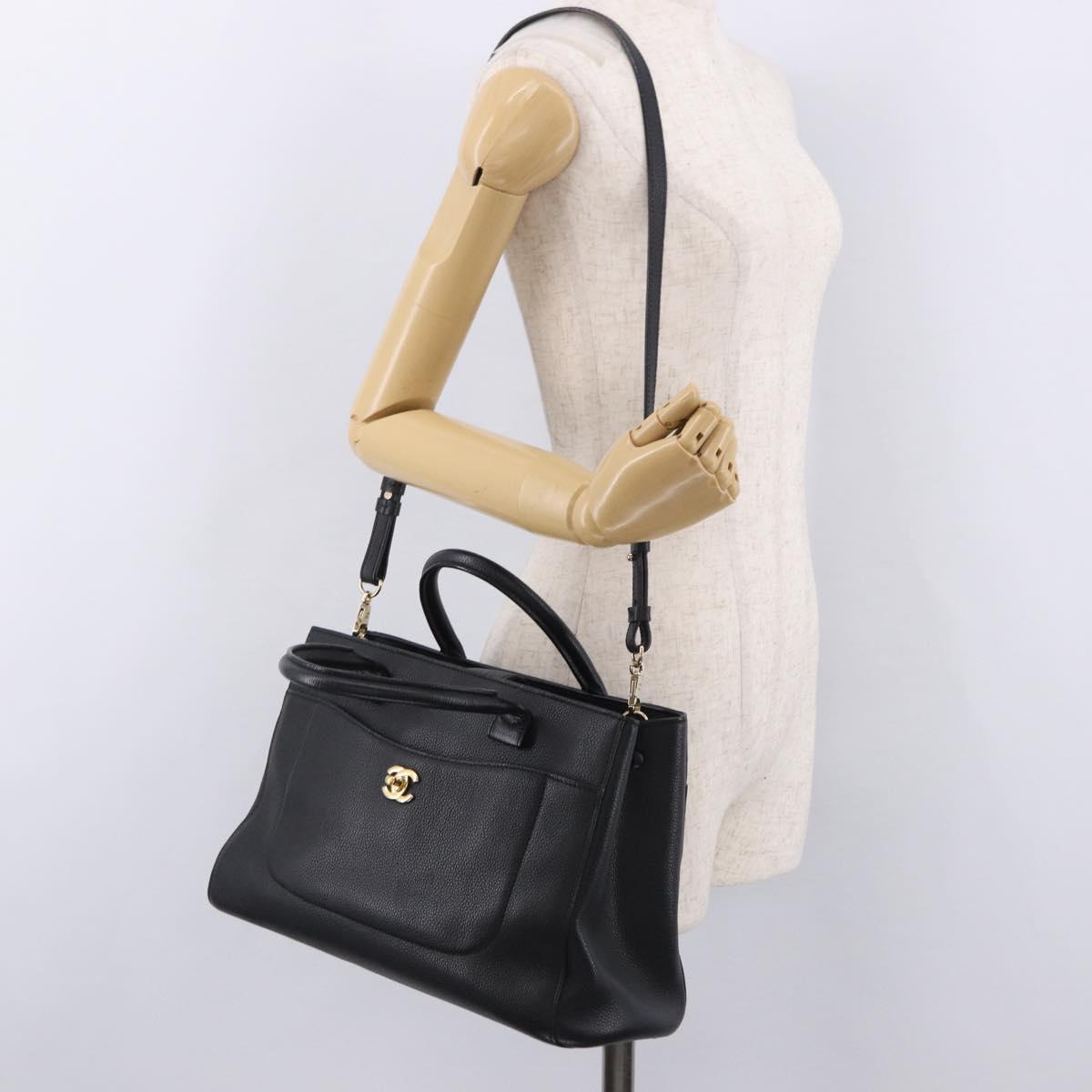 CHANEL Neo Executive Tote Bag Caviar Skin 2way Black Gold CC Auth yk20629SAM