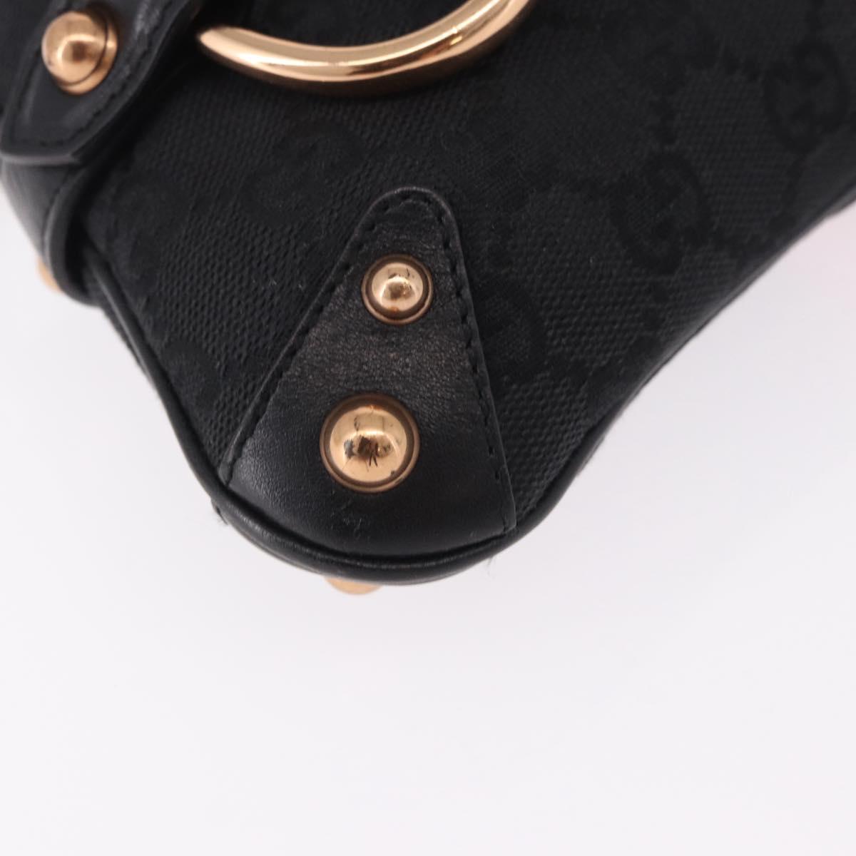 GUCCI GG Canvas Bamboo Chain Horsebit Hand Bag Black Gold 129497 Auth yk20630SAM
