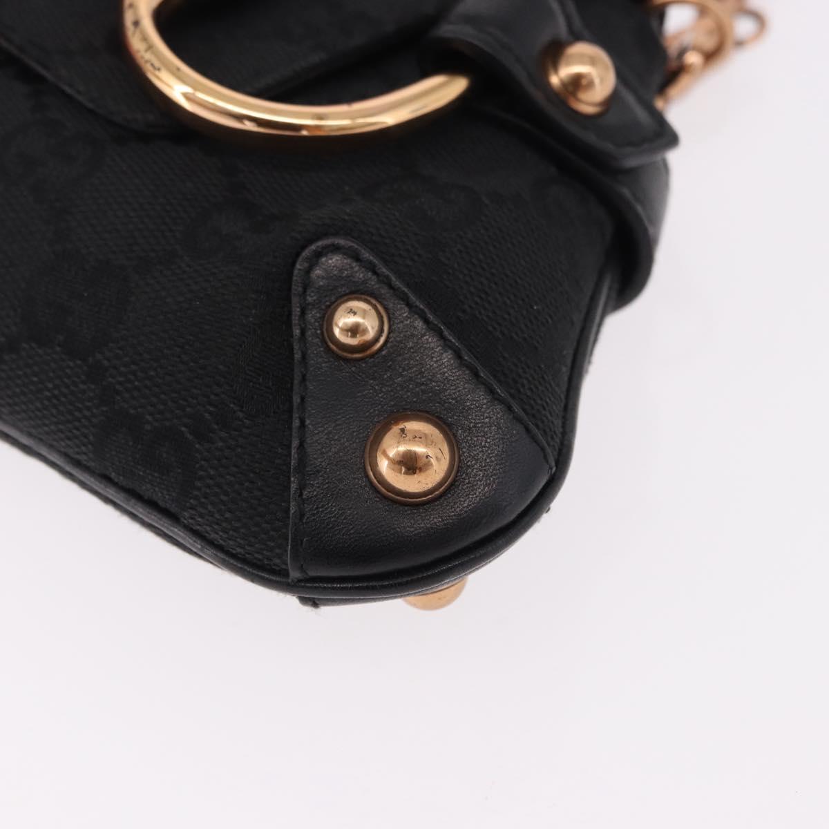 GUCCI GG Canvas Bamboo Chain Horsebit Hand Bag Black Gold 129497 Auth yk20630SAM