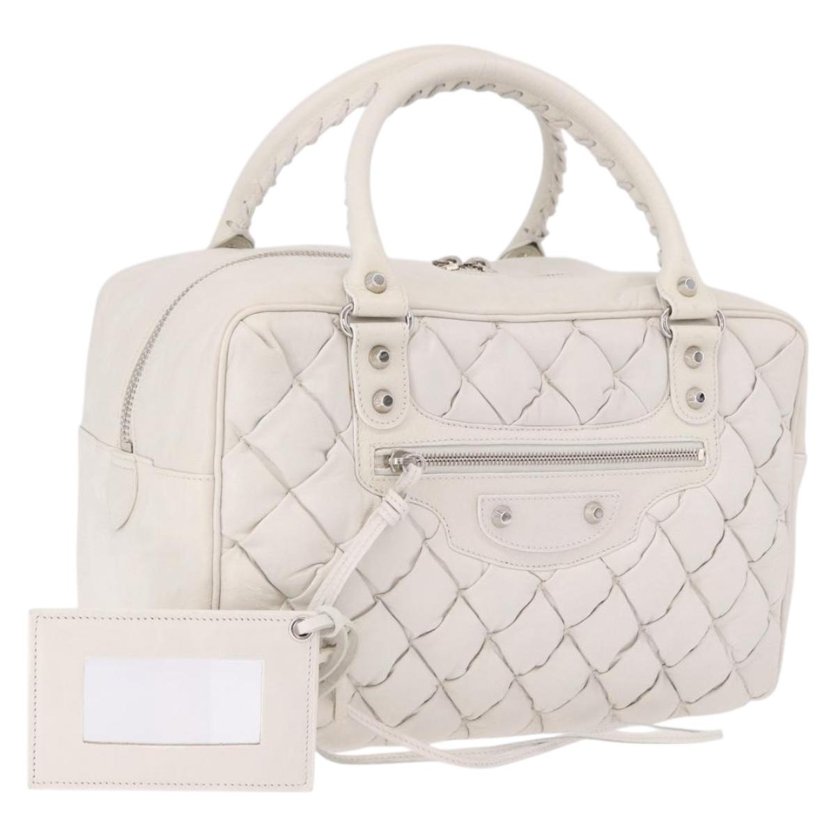 BALENCIAGA The Matelasse Hand Bag Leather White Silver 168031 Auth yk20631V