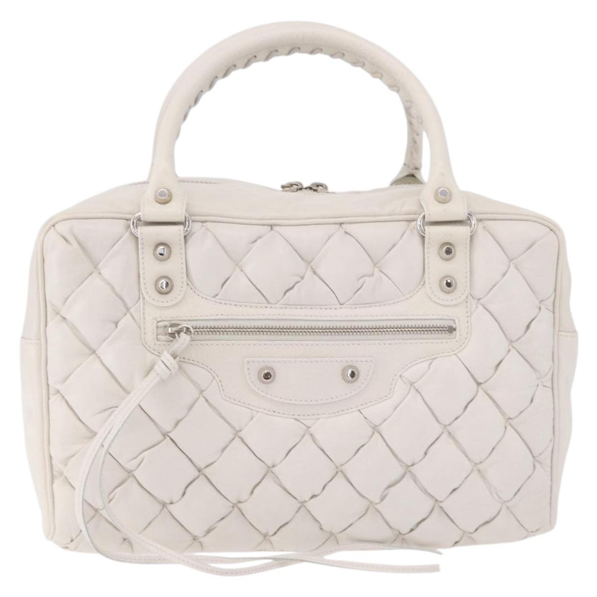 BALENCIAGA The Matelasse Hand Bag Leather White Silver 168031 Auth yk20631V