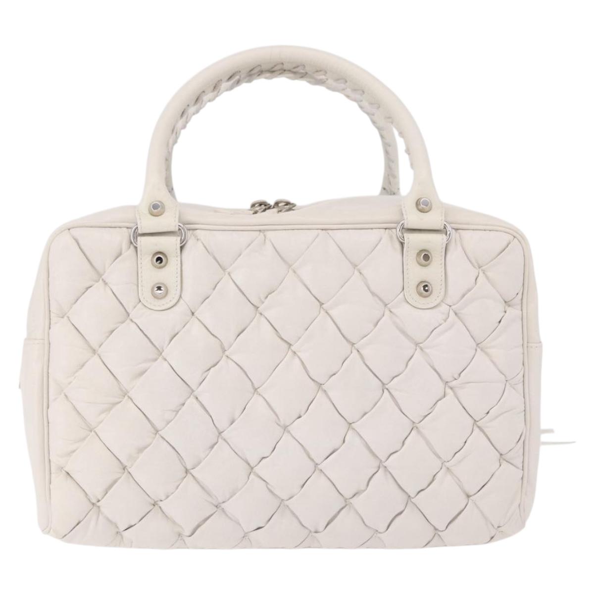 BALENCIAGA The Matelasse Hand Bag Leather White Silver 168031 Auth yk20631V