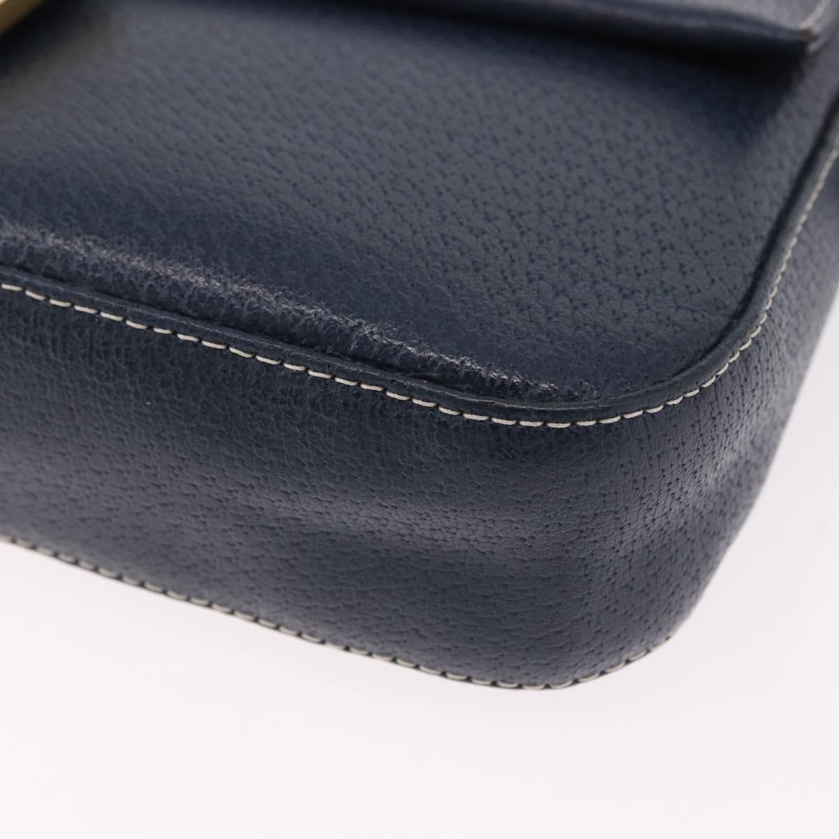 FENDI Mamma Baguette Shoulder Bag Leather Navy Gold Auth yk20632SAM