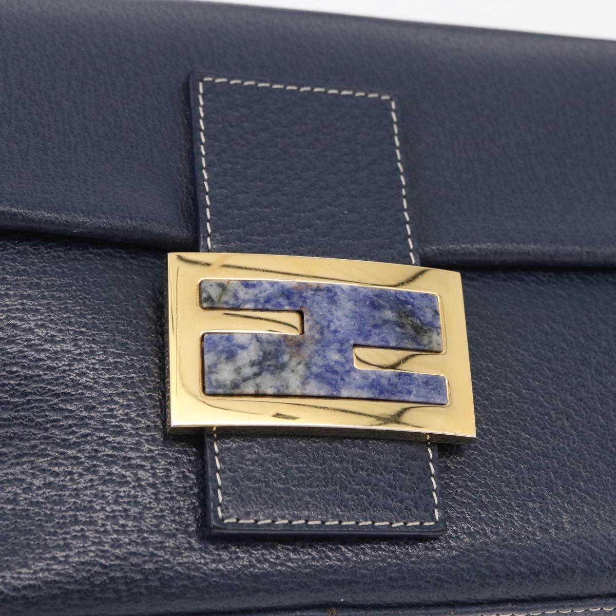 FENDI Mamma Baguette Shoulder Bag Leather Navy Gold Auth yk20632SAM
