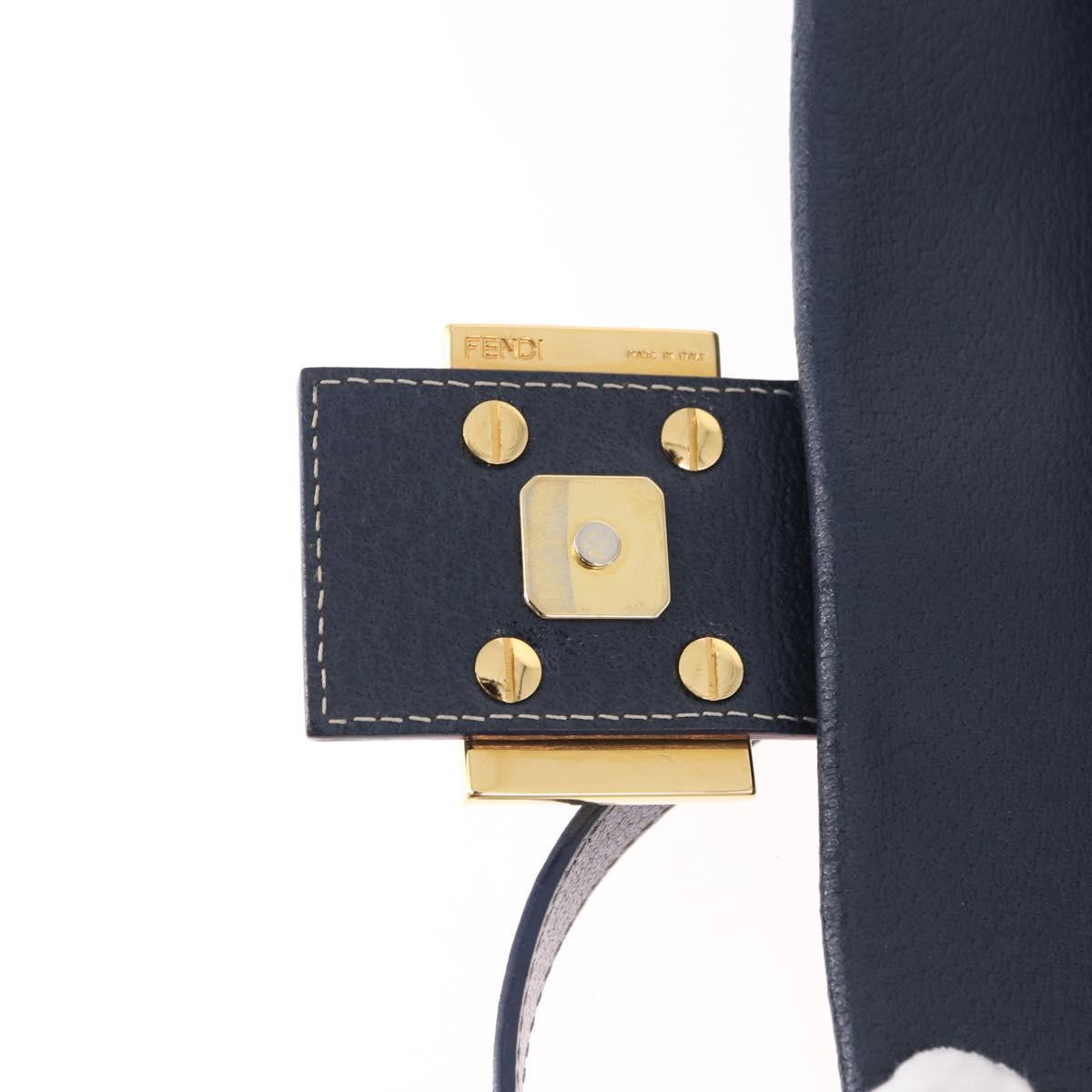 FENDI Mamma Baguette Shoulder Bag Leather Navy Gold Auth yk20632SAM
