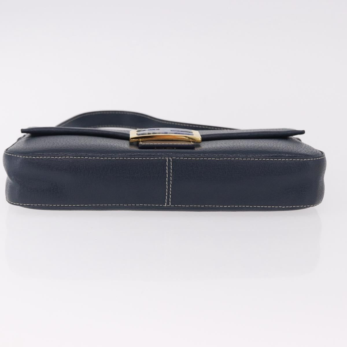 FENDI Mamma Baguette Shoulder Bag Leather Navy Gold Auth yk20632SAM
